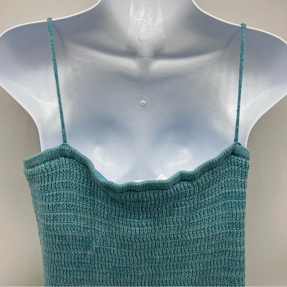 Olive & Oak Turquoise Knit Spaghetti Strap Drawstring Lined Dress-Size M - Picture 6 of 12